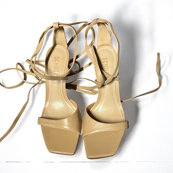 🌻NEW W/Tag Schutz Bryce Nude Nappa Leather Lace-Up Strappy Heel Sandal Size 7.5 - Picture 6 of 14